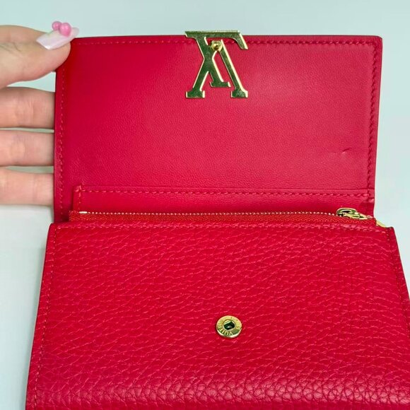 Louis Vuitton Red LV Logo Wallet Full Set with Authentic Orange Box & Cloth - Picture 7 of 9